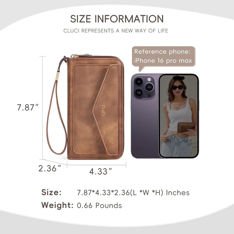 CLUCI Wallet Women Large Capacity Wristlet Purse for Women Long Ladies Wallet RFID Blocking Multi Credit Card Holder - Image 3